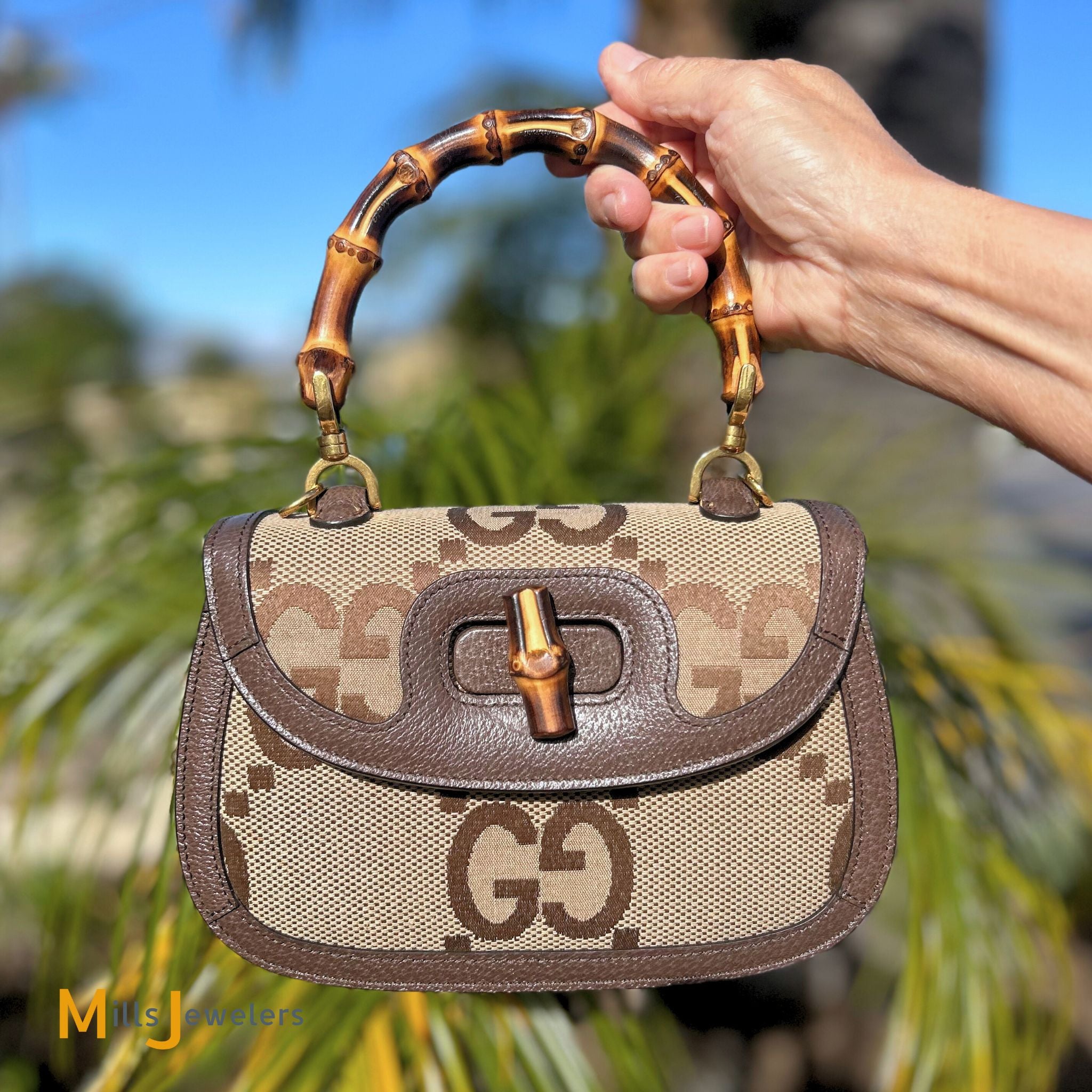 Gucci Bamboo 1974 Jumbo GG Monogram Canvas and Leather