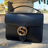 Gucci Black Calfskin Leather Dollar Small Interlocking G Crossbody Bag