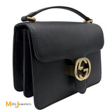 Gucci Black Calfskin Leather Dollar Small Interlocking G Crossbody Bag