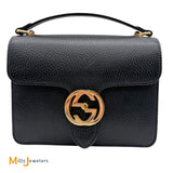 Gucci Black Calfskin Leather Dollar Small Interlocking G Crossbody Bag