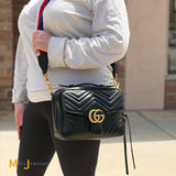 Gucci Black Calfskin Leather Medium Marmont Crossbody With Red White Blue Strap