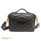 Gucci Black Calfskin Leather Medium Marmont Crossbody With Red White Blue Strap
