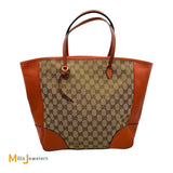Gucci GG Beige Canvas Orange Leather Bree Zip Tote Bag 323671