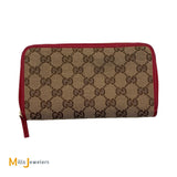 Gucci GG Beige Logo Long Canvas Leather Red Bifold Zip Around Wallet