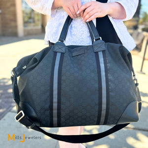 Gucci GG Web Black Nylon XL Duffle Weekender Bag 2015