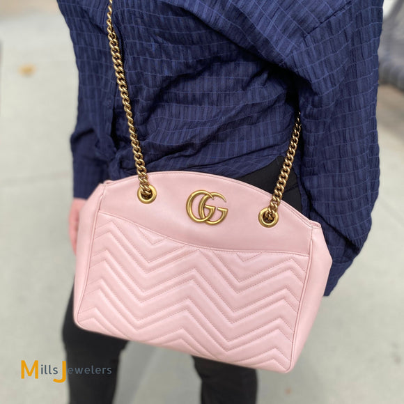 Gucci Calfskin Matelasse Medium GG Marmont Pink Shoulder Bag