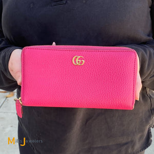 Gucci GG Marmont Zip-Around Calfskin Wallet Fuchsia