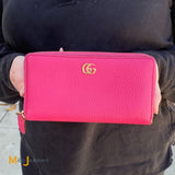 Gucci GG Marmont Zip-Around Calfskin Wallet Fuchsia