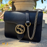 Gucci Black Calfskin Leather Dollar Small Interlocking G Crossbody Bag