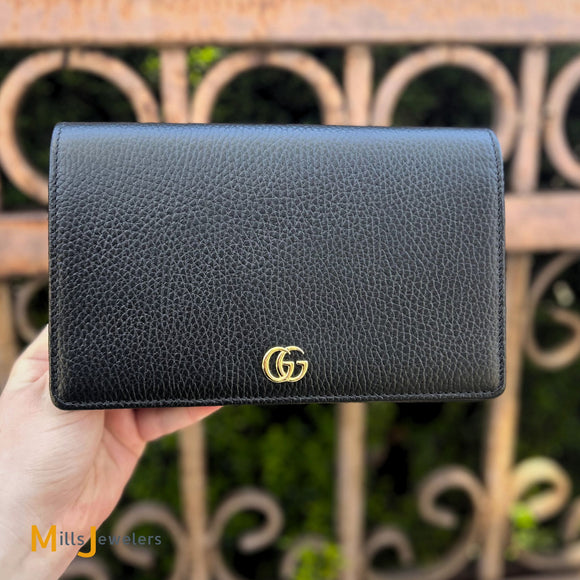Gucci GG Marmont Black Leather Wallet On Chain
