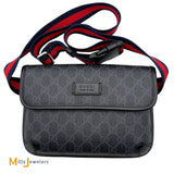 Gucci GG Supreme Black/Grey Coated Canvas Belt Flap Bag
