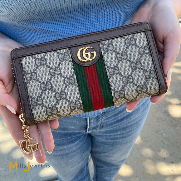 Gucci Ophidia GG Supreme Zip Around Wallet in Pristine Like New Condition