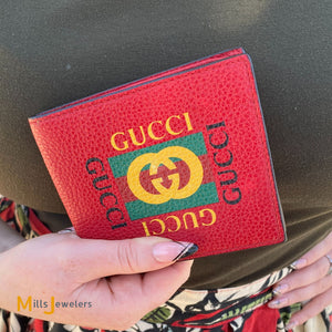 Gucci Red Leather Logo Print Limited Edition Bifold Wallet