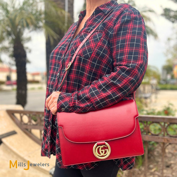Gucci Medium Torchon Ring Red Leather Shoulder Bag