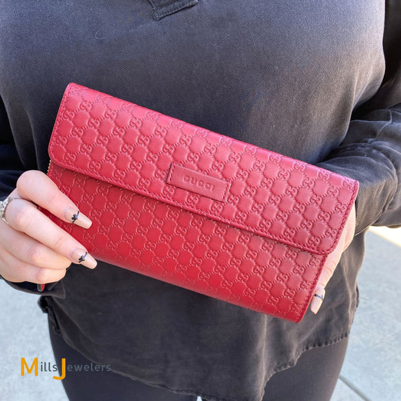 Gucci 449364 Signature microGuccissima Red Continental Zip-Around Bifold Wallet
