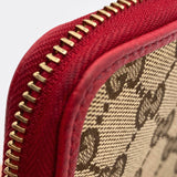Gucci GG Beige Logo Long Canvas Leather Red Bifold Zip Around Wallet