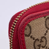 Gucci GG Beige Logo Long Canvas Leather Red Bifold Zip Around Wallet