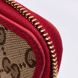 Gucci GG Beige Logo Long Canvas Leather Red Bifold Zip Around Wallet
