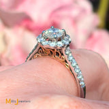18K Two-Tone White and Rose Gold 1.28ctw Diamond Halo Engagement Ring Size 7