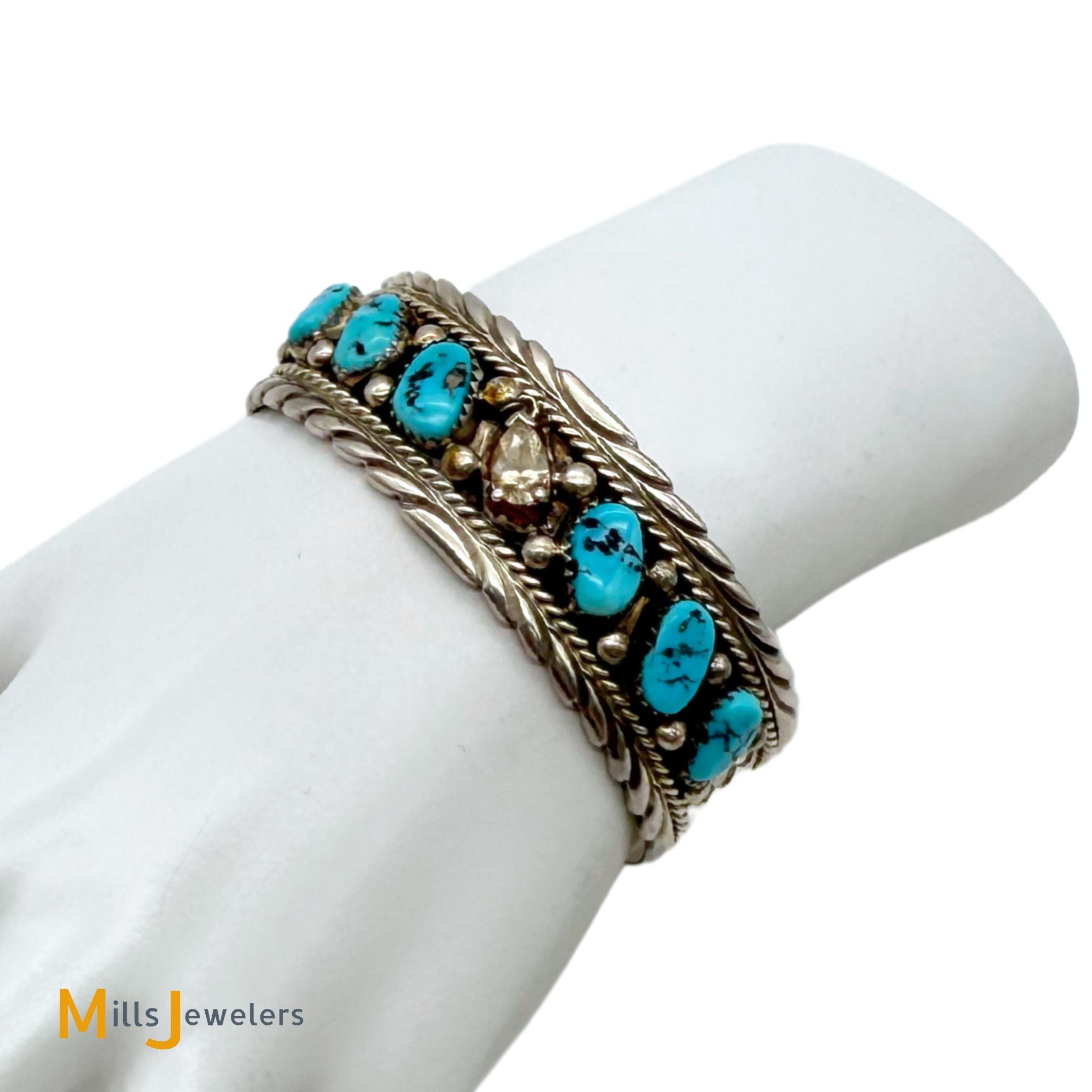 James Shay Navajo 0.80ct Diamond and Turquoise Sterling Silver 925