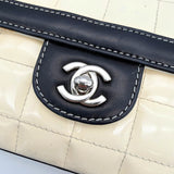Chanel Vintage Cream and Black Patent Leather Chocolate Bar East West Shoulder Bag