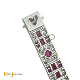 Antique 18K White Gold 1.92ctw Diamond and 15.84ctw Ruby Art Deco Link Bracelet 6.5"