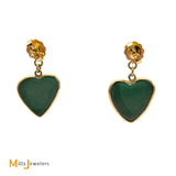 14K Yellow Gold Green Turquoise Dangle Heart Earrings
