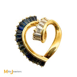 Bogarz Signed 14K Yellow Gold 1.98ctw Blue Sapphire 0.42ctw Diamond Slide Heart Pendant