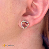 14K Yellow Gold 4.06ctw Heart Shaped Pink Tourmaline & 0.51ctw Diamond Stud Earrings