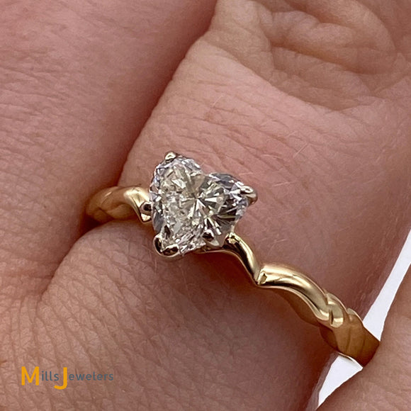 14K Yellow Gold 0.70ct Heart-Shaped Diamond Solitaire Ring Size 8