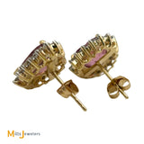 14K Yellow Gold 4.06ctw Heart Shaped Pink Tourmaline & 0.51ctw Diamond Stud Earrings