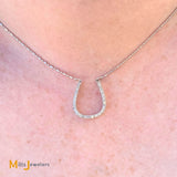 14K White Gold 0.22ctw Diamond Horseshoe Stationary Pendant Necklace