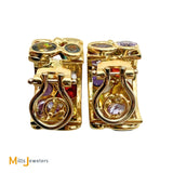 14k Yellow Gold Multicolor Gemstone Huggie Hoop Earrings