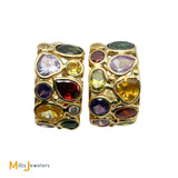 14k Yellow Gold Multicolor Gemstone Huggie Hoop Earrings