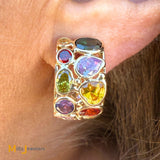 14k Yellow Gold Multicolor Gemstone Huggie Hoop Earrings