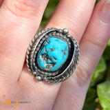 Signed RVK Vintage Sterling Silver 925 Blue Turquoise Leaf Ring Size 6.75
