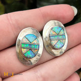 Sterling Silver 925 Inlaid Layered Opal Post Earrings