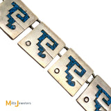 Sterling Silver 925 Turquoise Chip Inlay Box Link Panel Necklace