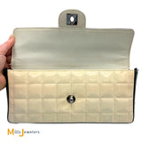 Chanel Vintage Cream and Black Patent Leather Chocolate Bar East West Shoulder Bag