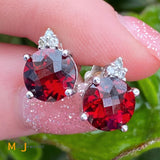10K White Gold 4.21cts Garnet 0.06cts Diamond Stud Earrings