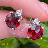 10K White Gold 4.21cts Garnet 0.06cts Diamond Stud Earrings