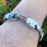 Jeanne & Felix Tsinijinnie Navajo Sterling Silver White Buffalo Turquoise Bracelet