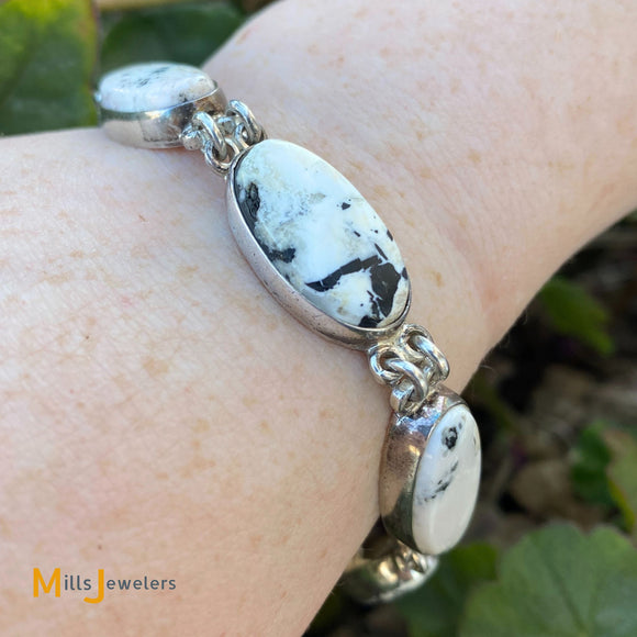 Jeanne & Felix Tsinijinnie Navajo Sterling Silver White Buffalo Turquoise Bracelet