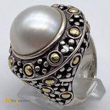 John Hardy 18K Sterling Silver 925 Jaisalmer Dot Mabe Pearl Ring Size 6