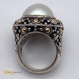 John Hardy 18K Sterling Silver 925 Jaisalmer Dot Mabe Pearl Ring Size 6