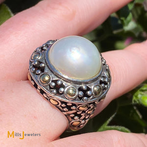 John Hardy 18K Sterling Silver 925 Jaisalmer Dot Mabe Pearl Ring Size 6