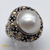 John Hardy 18K Sterling Silver 925 Jaisalmer Dot Mabe Pearl Ring Size 6
