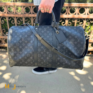 Louis Vuitton Monogram Eclipse Keepall Bandouliere 55 Coated Canvas Duffle Bag M40605