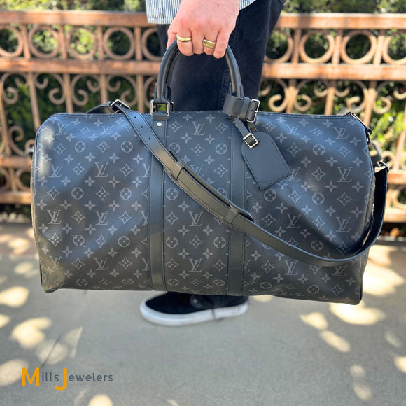 Louis Vuitton Monogram Eclipse Keepall Bandouliere 55 Coated Canvas Duffle Bag M40605