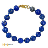 14K Yellow Gold Blue Lapis Bead Bracelet 6.5"